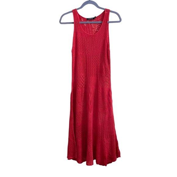 Lauren Ralph Lauren Crochet Coral Midi Length Dress Open Knit Sleeveless Large - Picture 1 of 5